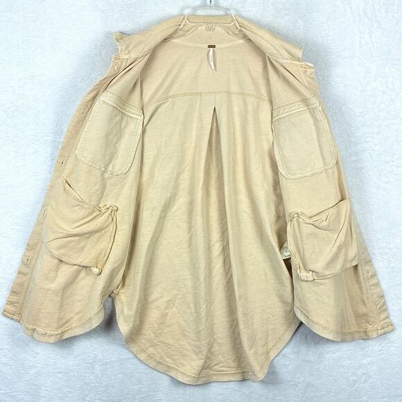 Free People Ruby Jacket Shacket Cream Womens M Oversized Patches Distressed Boho - Picture 2 of 9